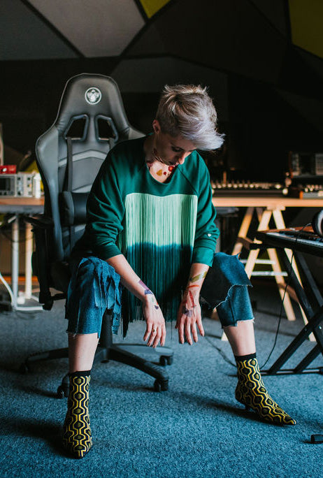 OMBRE SILK FRINGE SWEATSHIRT