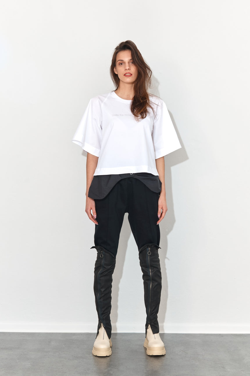 BRIGHT WHITE TWO FABRICS T-SHIRT