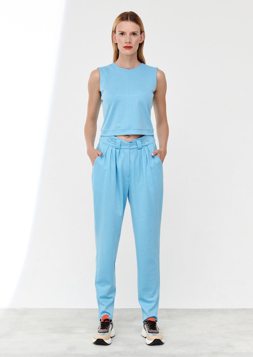 HEAVEN BLUE RAMIE PLEATED TROUSERS - LIMITED